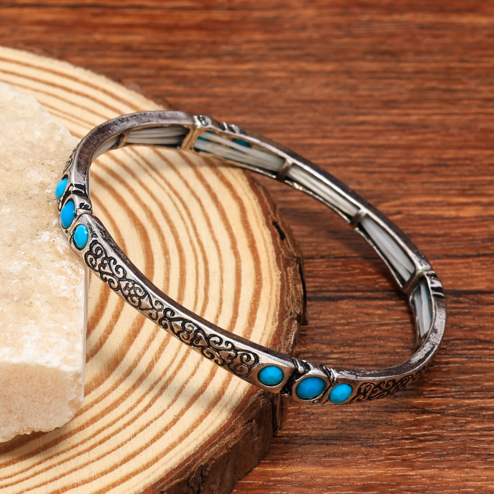 Wholesale Vintage turquoise bead vintage metal bracelet