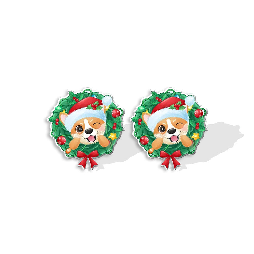 Wholesale Christmas Wreath Bow Resin Earrings Ear Studs ACC-ES-XiangLian012