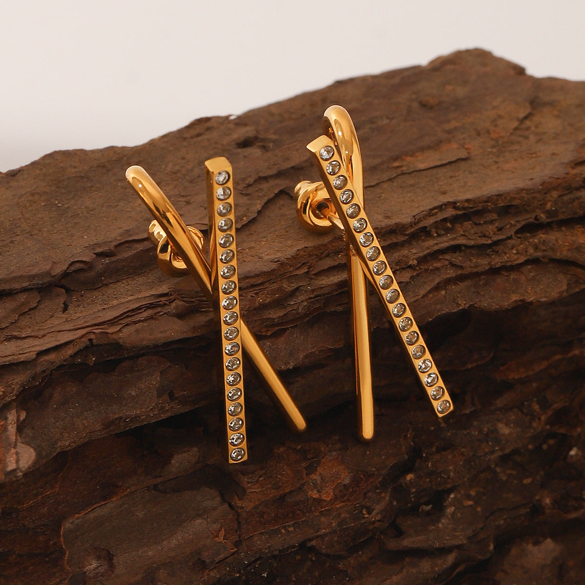 Wholesale Stainless Steel Earrings Golden Exaggerated X-shaped  Earrings