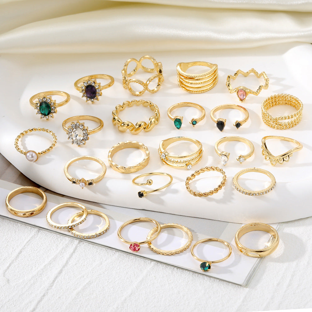 Wholesale  30pcs/set color gem ring literary retro butterfly snake ring