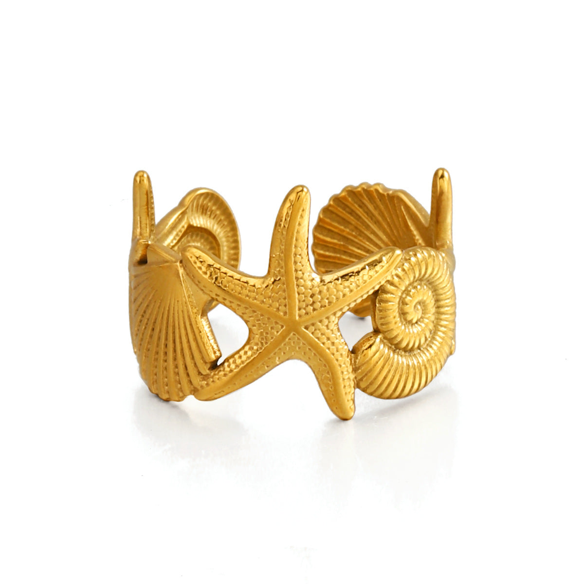 Wholesale Starfish Stainless Steel Open Ring Ocean Vacation Style Jewelry Accessory