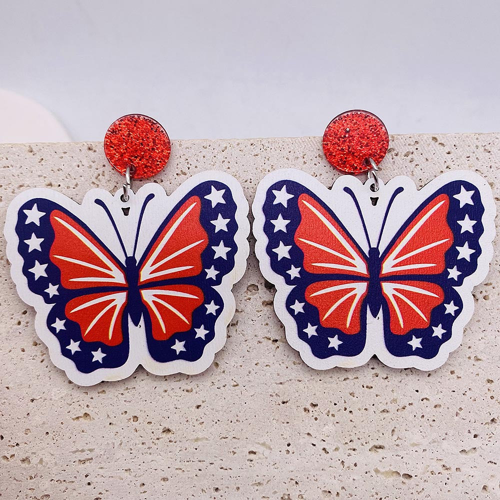 Wholesale American Flag Independence Day Butterfly Boots Sunflower Wooden Earrings ACC-ES-Cheny002