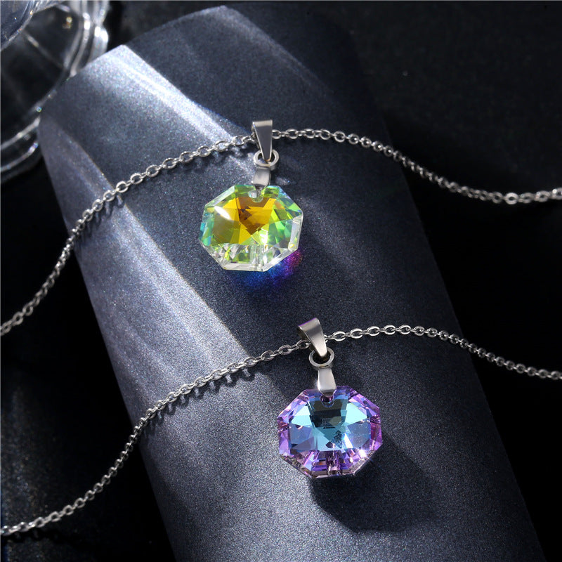 Wholesale Octagon K9 Crystal Stainless Steel Necklace ACC-NE-MinM002