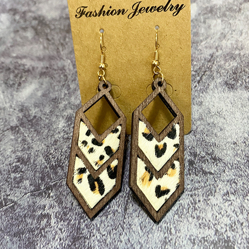 Wholesale leopard print cow pattern genuine leather earrings