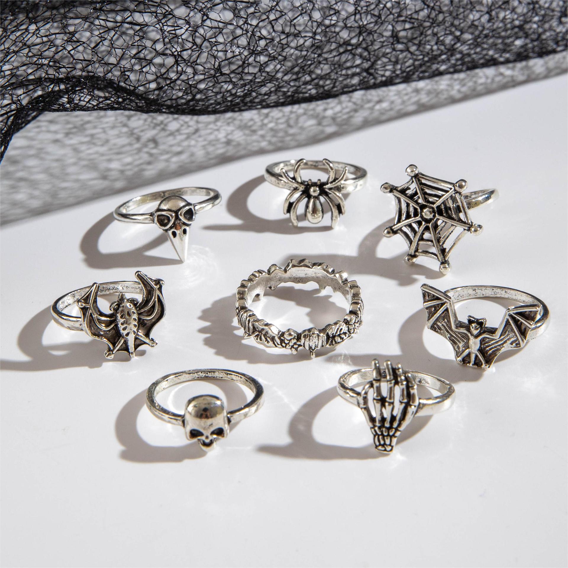 Wholesale  Skull Ring suit Punk  Bat Joint Ring Eight-piece Set