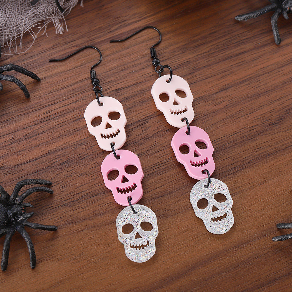 Wholesale Halloween Skull Sequin Triple Stitching Acrylic Earrings ACC-ES-ChuLian070