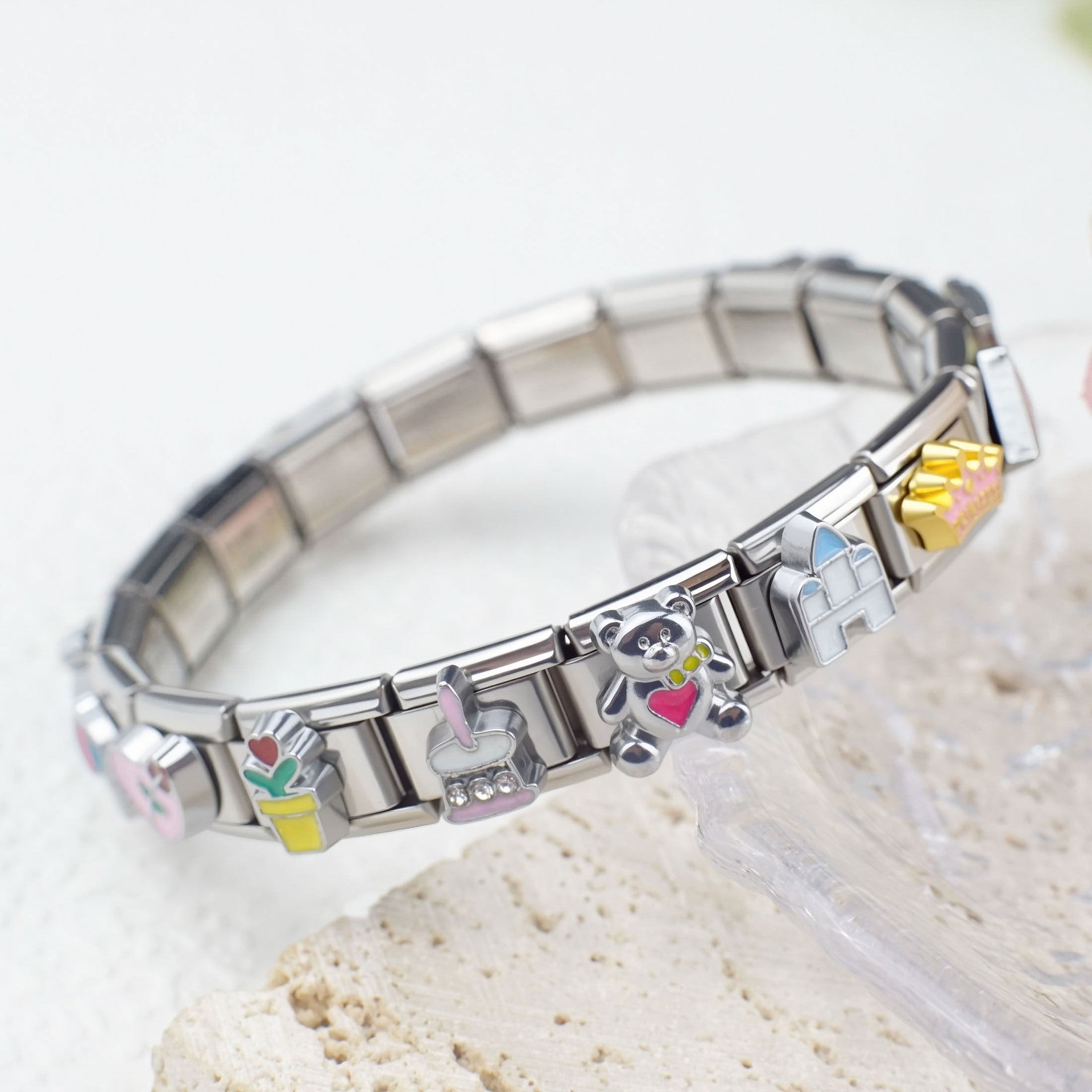 Wholesale 5pcs/pack Cartoon Italian Charms Single Section Creative Stainless Steel Composable Bracelet