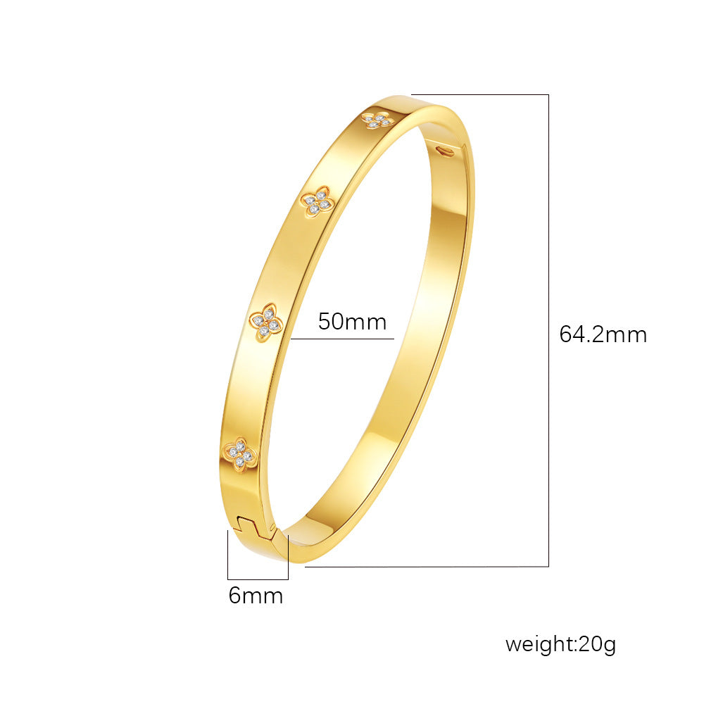Wholesale Stainless Steel PVD 18K Gold Electroplated Diamond-Encrusted Round Clasp Bracelet and Earrings Set for Women Party Wear Gift