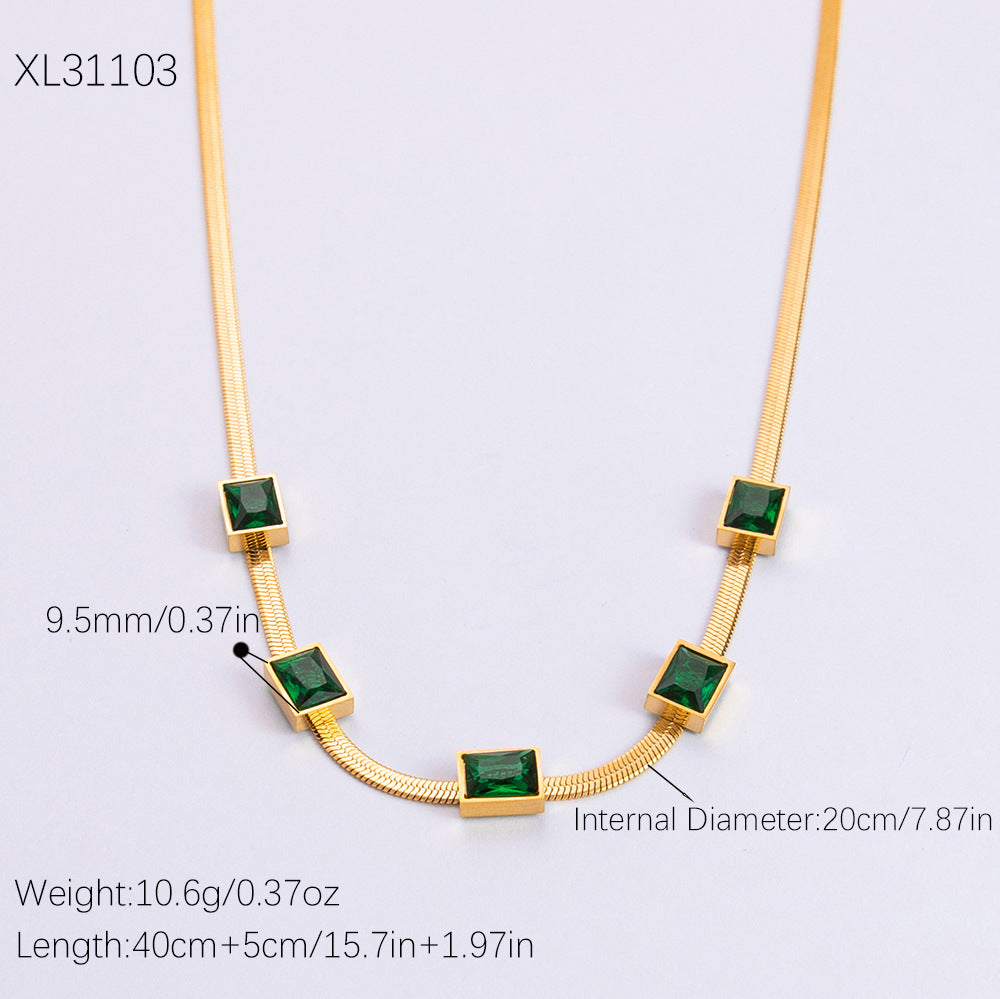 Wholesale Stainless Steel Necklace 18K Gold Plated Square Emerald Rhinestone Zircon Choker Necklaces ACC-NE-YuHui003