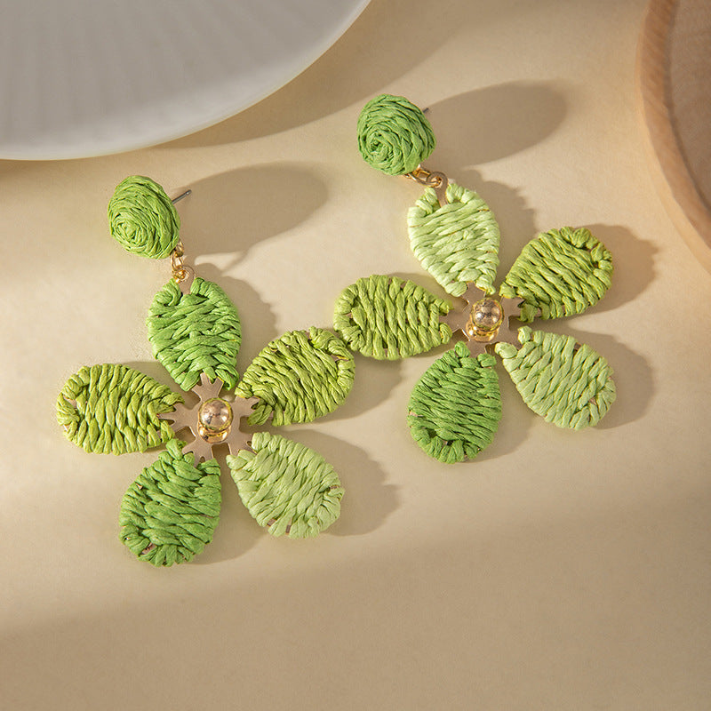Wholesale Summer Vacation Colorful Woven Raffia Flower Earrings Women S Fashion Accessory Boutique Resale Gift