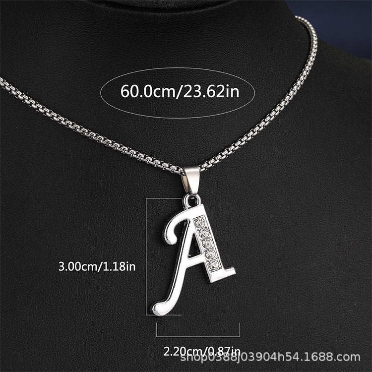Wholesale Titanium Steel 26 Diamond-Encrusted English Letter Necklaces