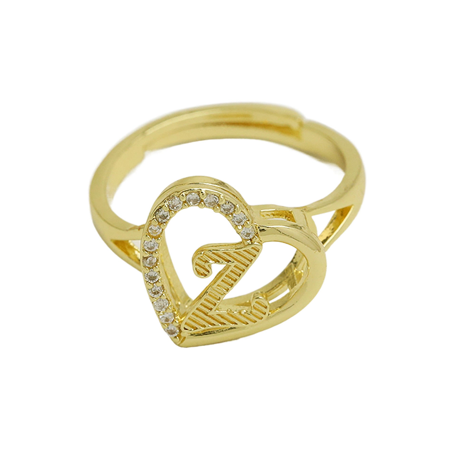 Wholesale  white gold heart-shaped love texture hollow 26 grass English letters open heart ring