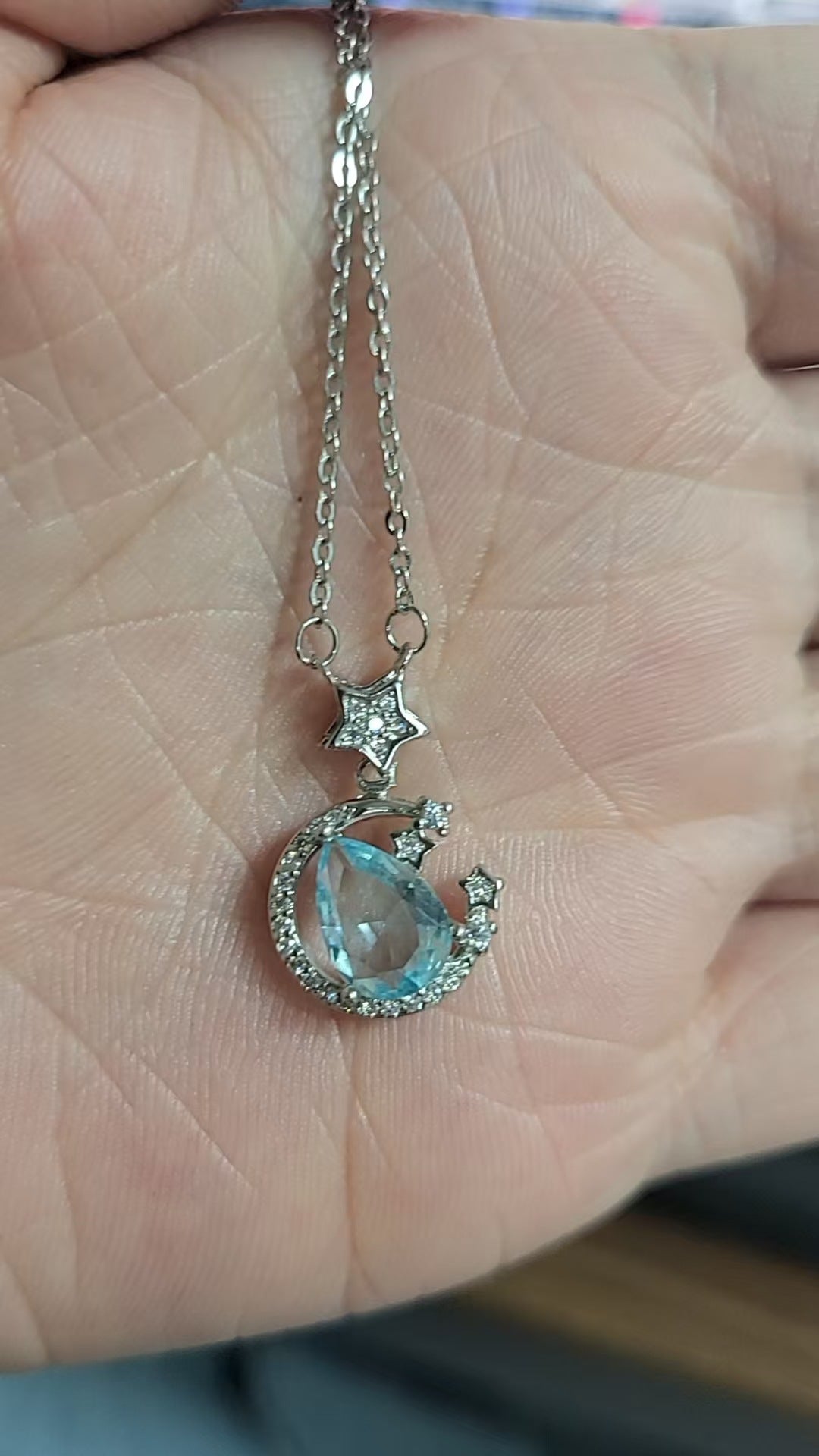 Wholesale Blue starry sky necklace with micro-drop aquamarine clavicle necklace