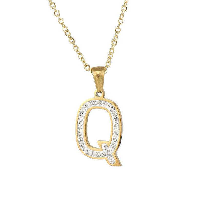 Wholesale  stainless steel diamond letter necklace