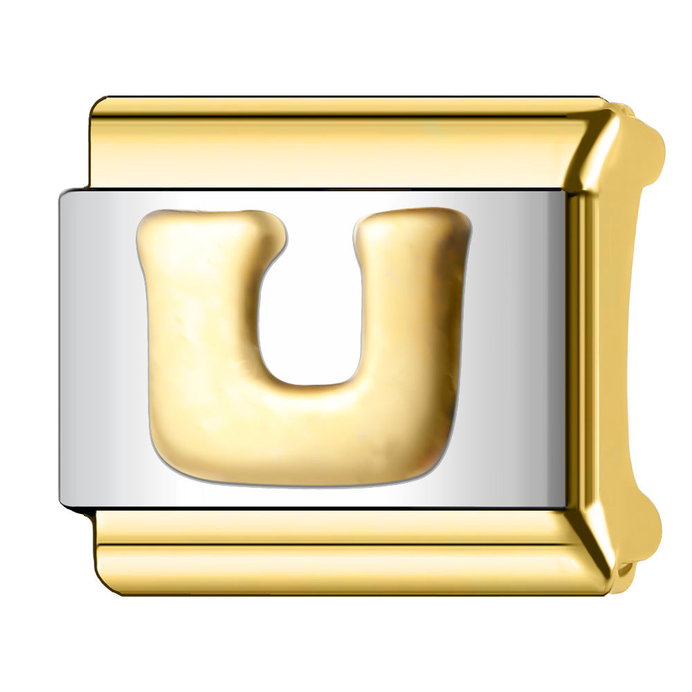 Wholesale  Italian Charm Bracelet 9mm DIY English Edge Gold Letter Series  Creative Stainless Steel Composable Bracelet