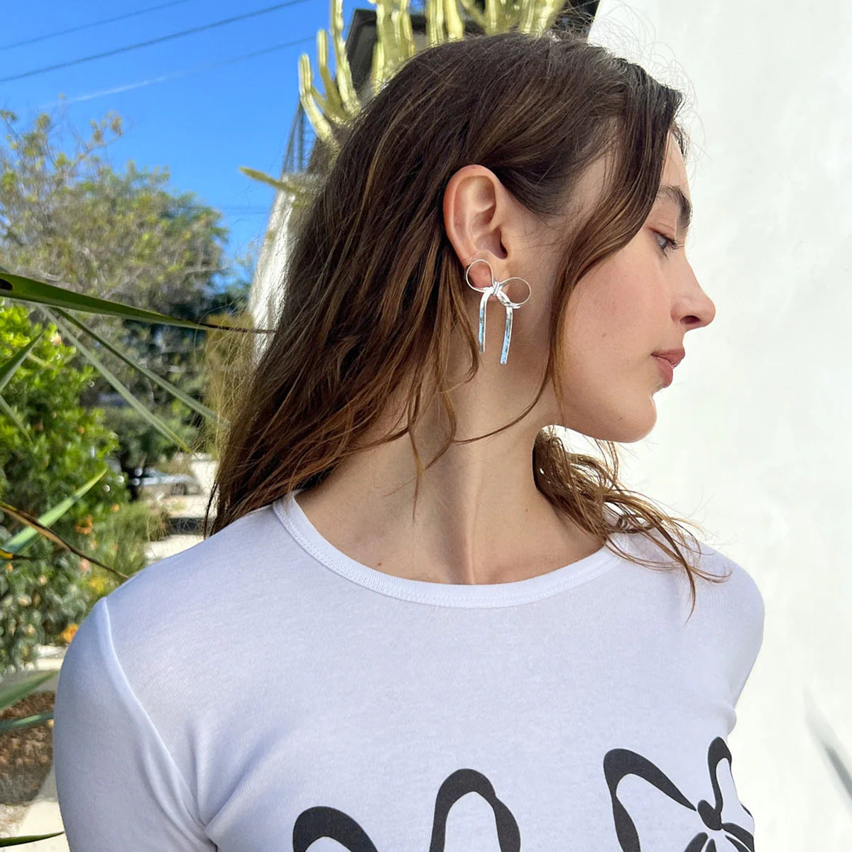 Wholesale 18k Gold Stainless Steel Earrings Flat Snake Chain Bow Earrings ACC-ES-Wanx001