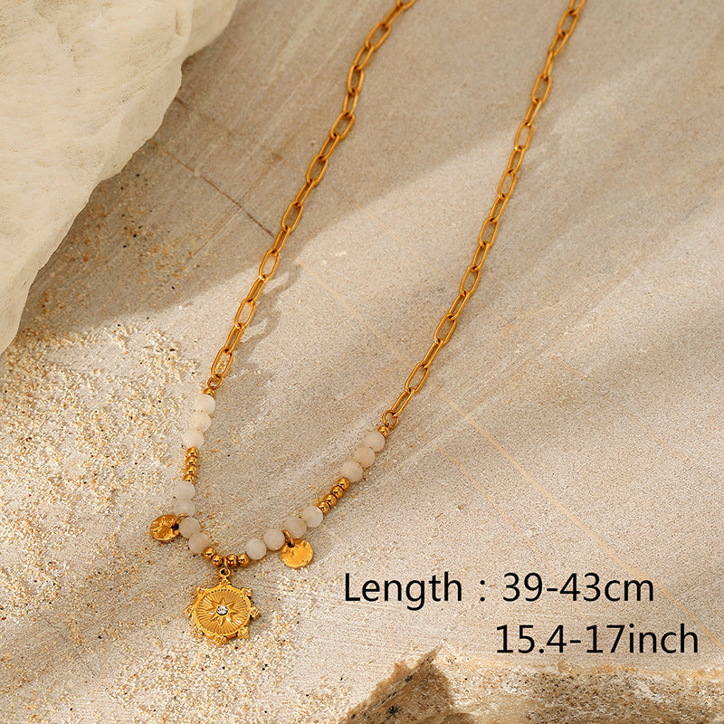 Wholesale Multi-Layered Colorful Natural Stone Titanium Steel Pendant Necklace