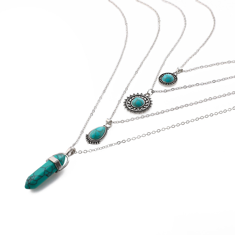 Wholesale Bohemian Turquoise 4-Layer Necklace Pendant Set Fashion Accessory Gift Boutique Resale