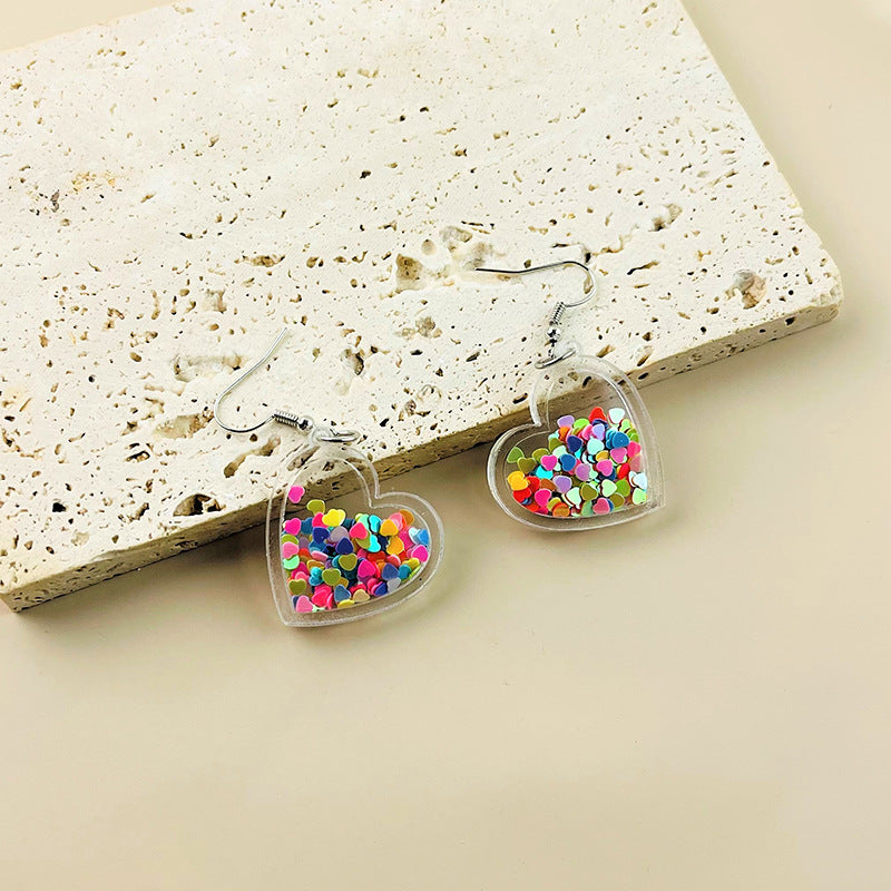 Wholesale  glitter transparent Valentine's Day acrylic love small earrings