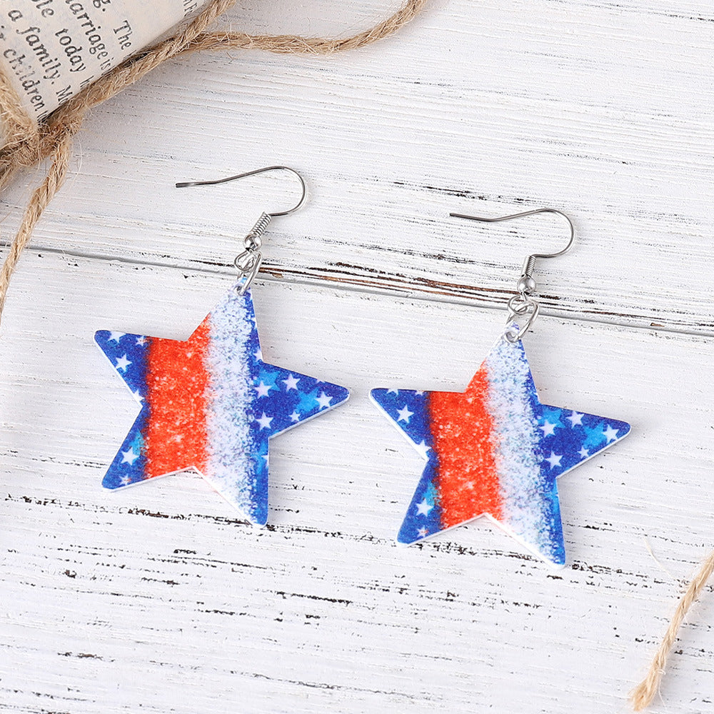 Wholesale of American Independence Day Droplet Wings, Flag Glasses, Acrylic Double Sided Earrings ACC-ES-ChuLian013