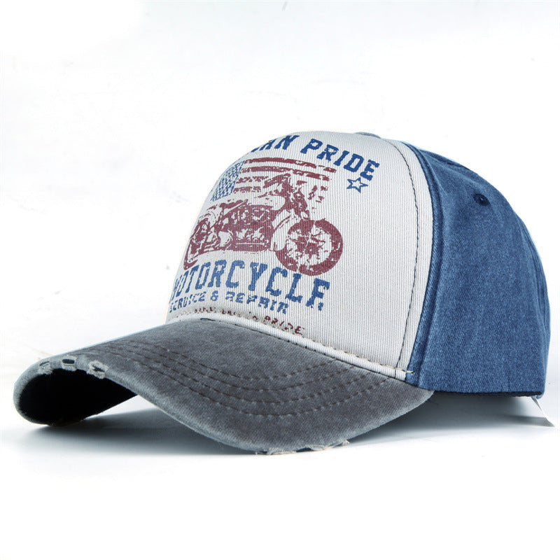 Wholesale Motorcycle Print Five Panel Cotton Baseball Cap Distressed Washed Trucker Hat For Outdoor Everyday Chic Fashion Accessory
