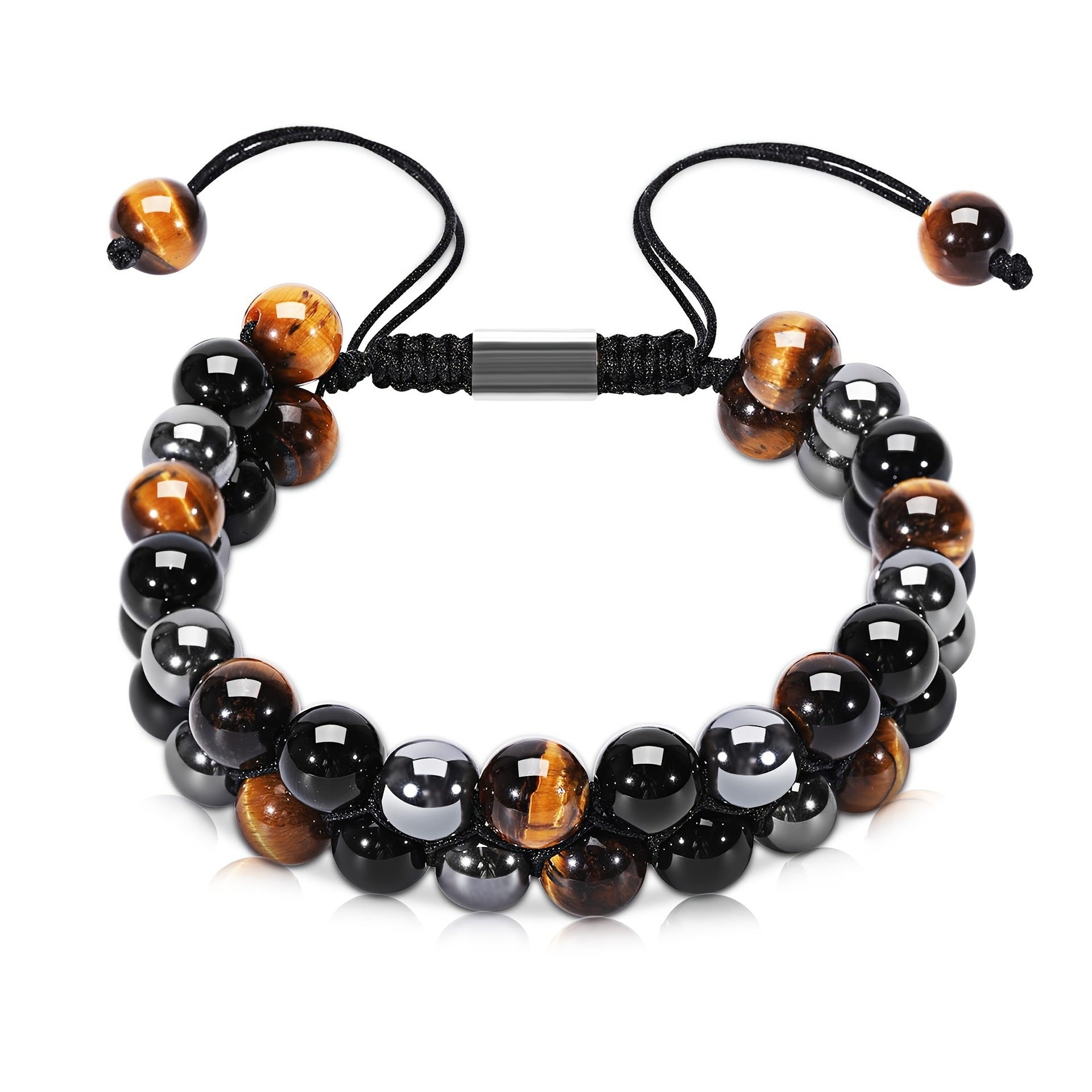 Wholesale Natural Tiger Eye &  Hematite Double Row Bracelet,  Handmade Unisex Everyday Gift Jewelry