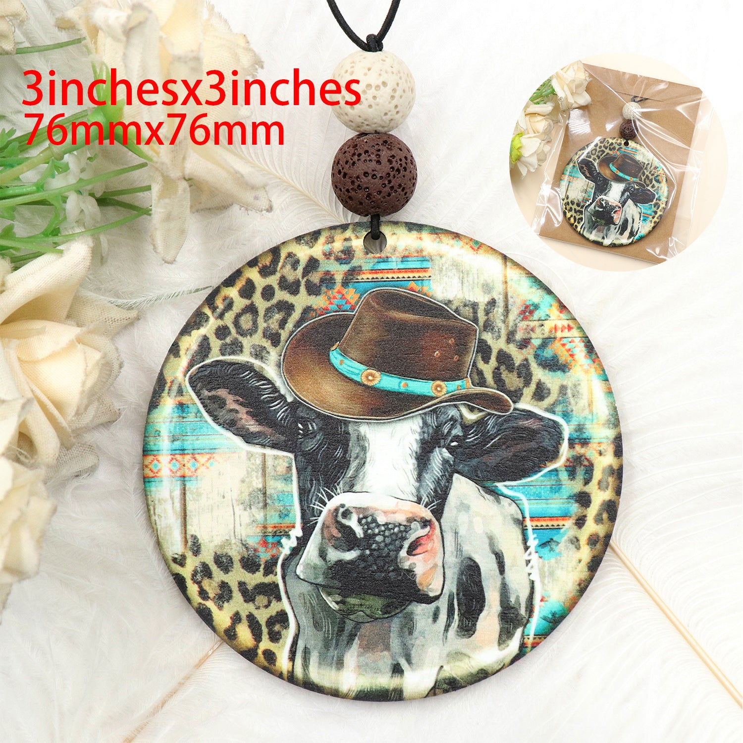 Wholesale Western Style Cow Leopard Print Car Wooden Pendant Car Accessories Cow Print ACC-CA-XiaoYan001