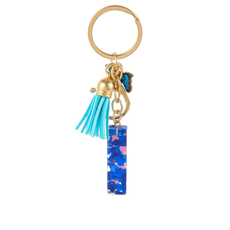 Wholesale Resin blue heart butterfly letter keychain