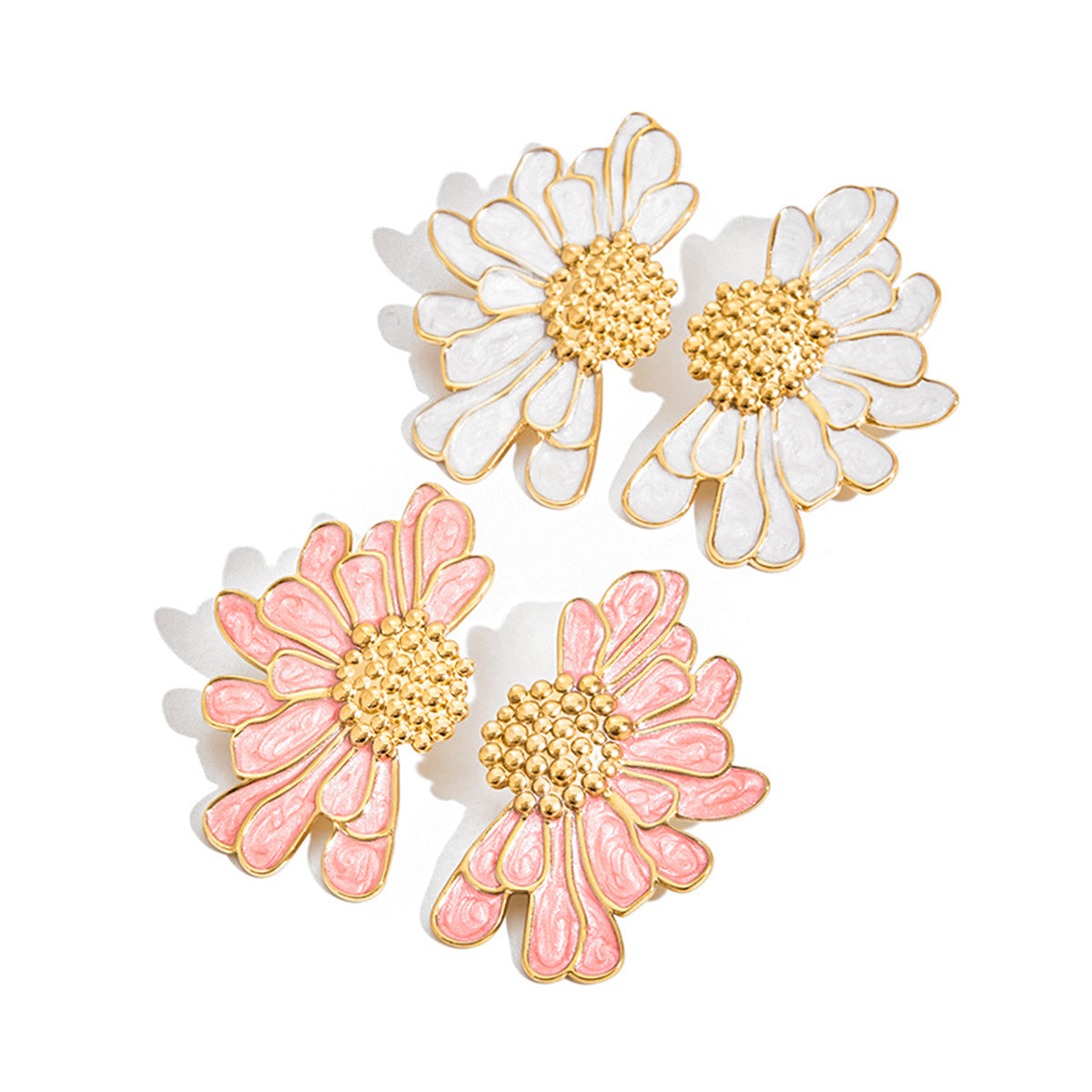 Wholesale 18K Gold Stainless Steel Pink Oil Drop Flower Earrings