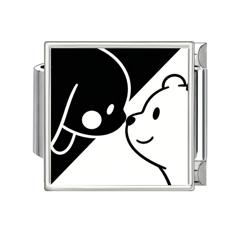 Wholesale Italian-Style Black and White Cat &  Star Patchwork Bracelet Stainless Steel DIY Jewelry Accessory