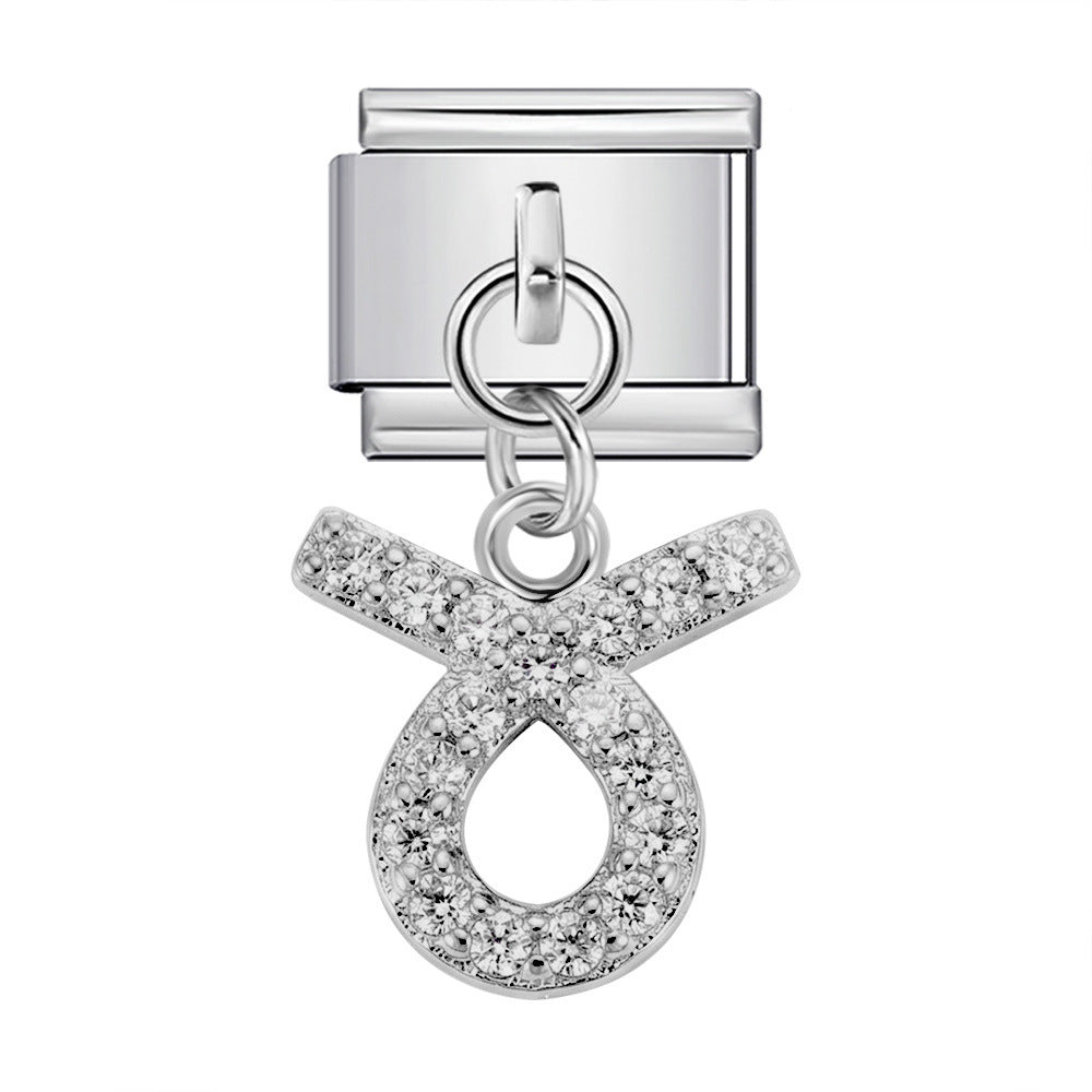 Wholesale 12 Zodiac Signs Rhinestone Pendant Bracelet Stainless Steel Fashion Jewelry Accessory Gift For Boutique Resale