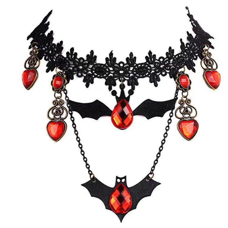 Wholesale Gothic  Jewelry Set - Alloy Rhinestone Necklace Bracelet Earrings Mask - Party Wear Accessory