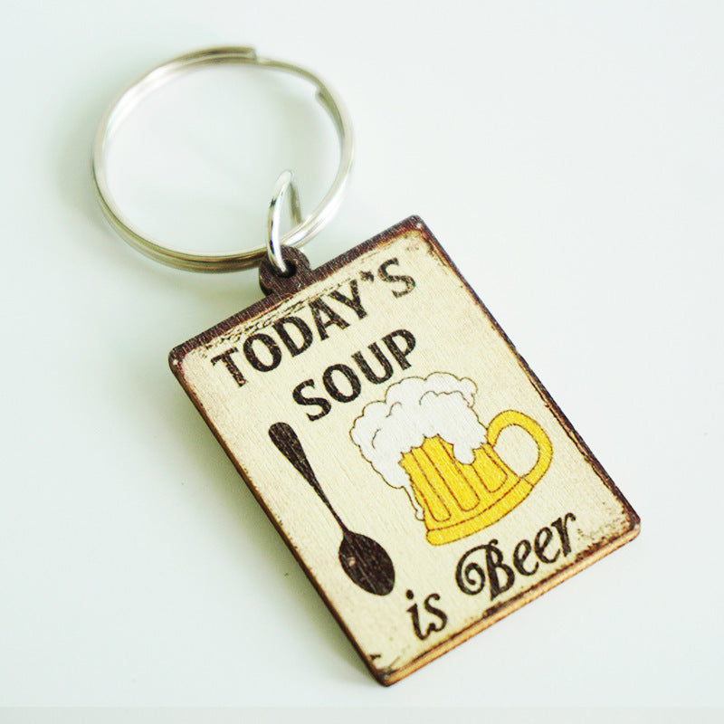 Wholesale 2pcs Fun and Humorous Wine Lover Warning Sign Wood Keychain ACC-KC-HY025