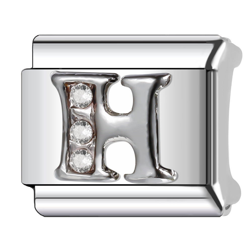 Wholesale Italian Charm Bracelet 9mm DIY Diamond English Letter   Creative Stainless Steel Composable Bracelet