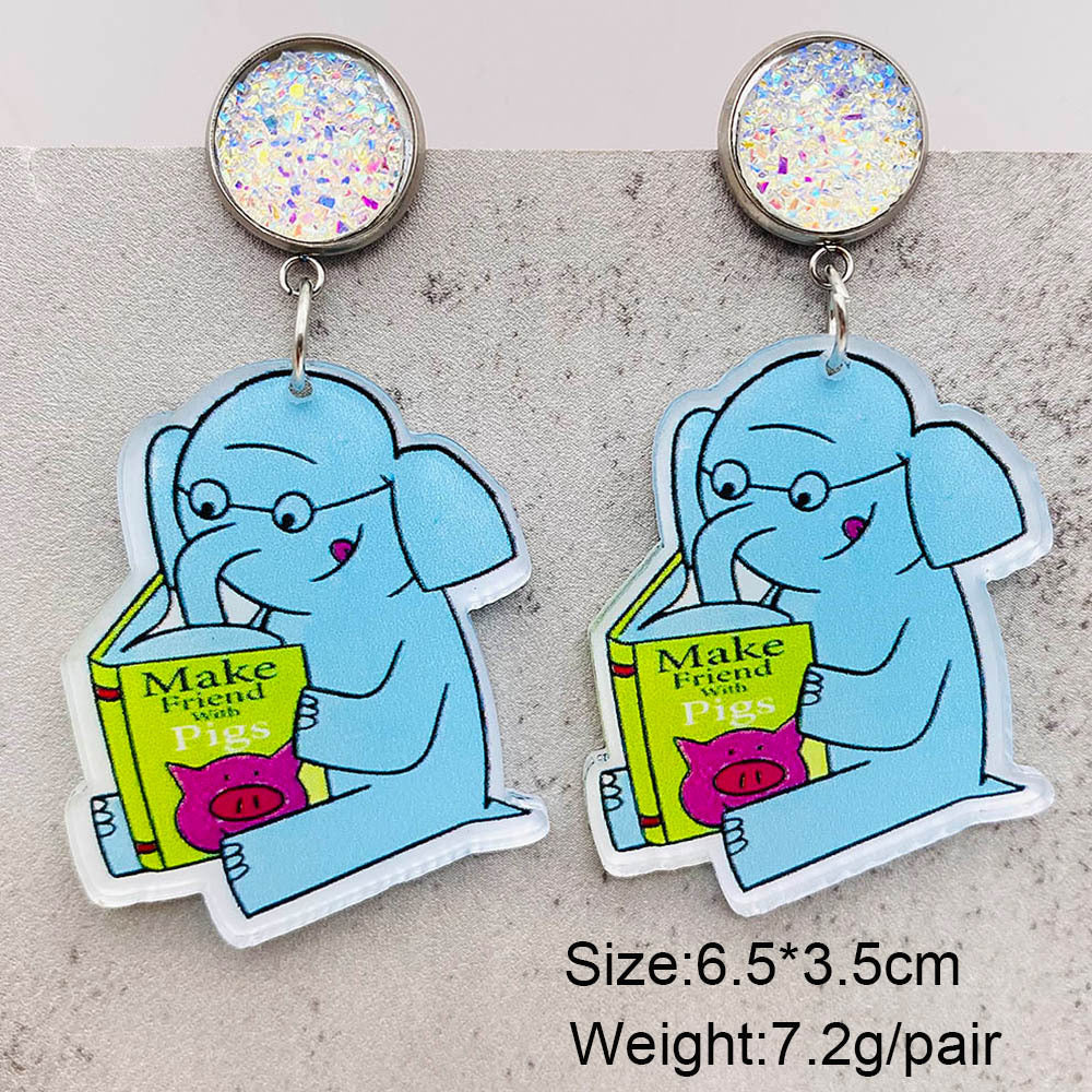 Wholesale  cartoon animal earrings  Dog elephant reading acrylic earrings