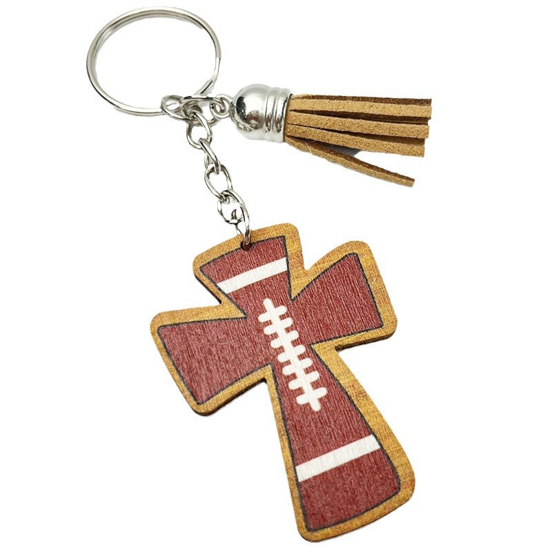 Wholesale 2pcs Sports Balls Retro Football Baseball Softball Basketball Wooden Keychain Creative Keychain ACC-KC-HY028