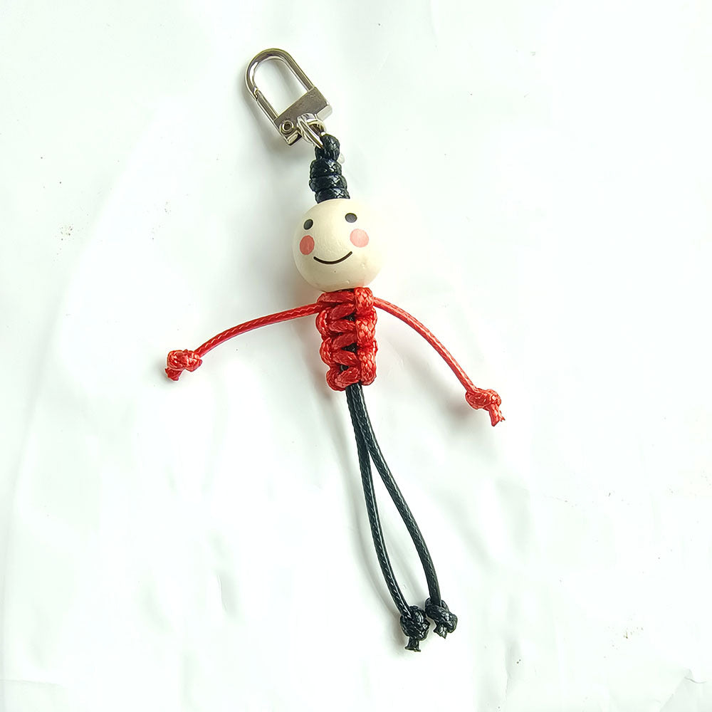 Wholesale Creative Hand-woven Stickman Keychain Wooden Beads Smiley Face School Bag Pendant ACC-KC-YCY007