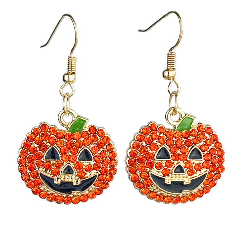 Wholesale 2 Pairs/Pack Halloween Pumpkin Ghost Diamond Metal Earrings ACC-ES-HY161