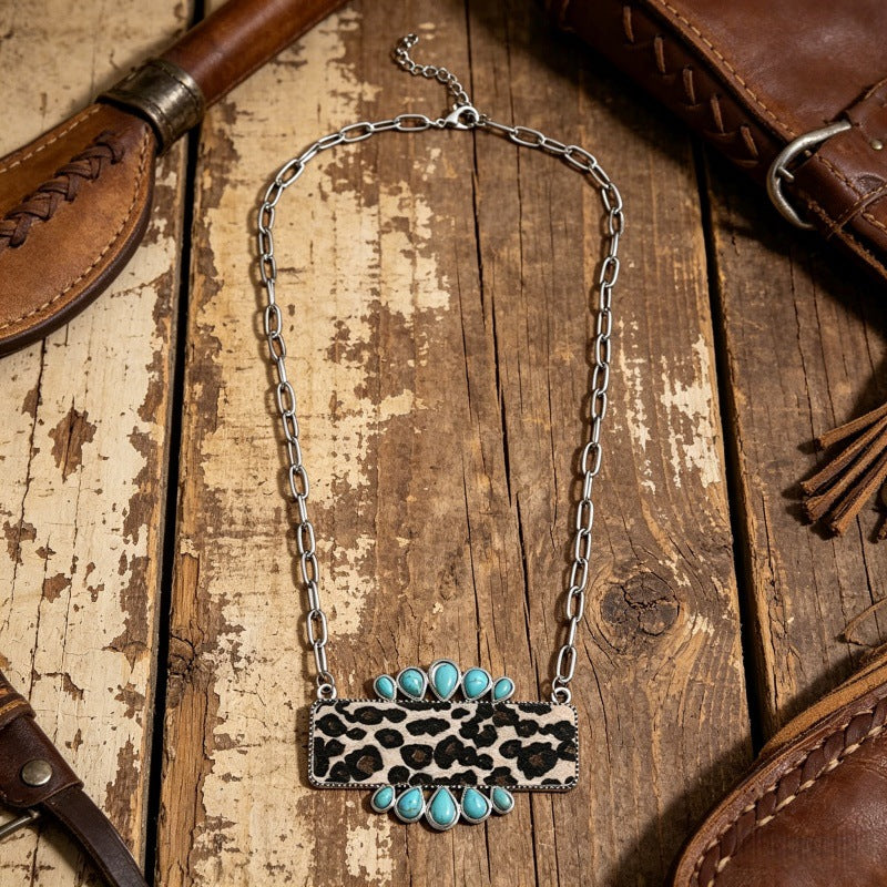 Wholesale Retro Bohemian Necklace with Leopard Print Inlay