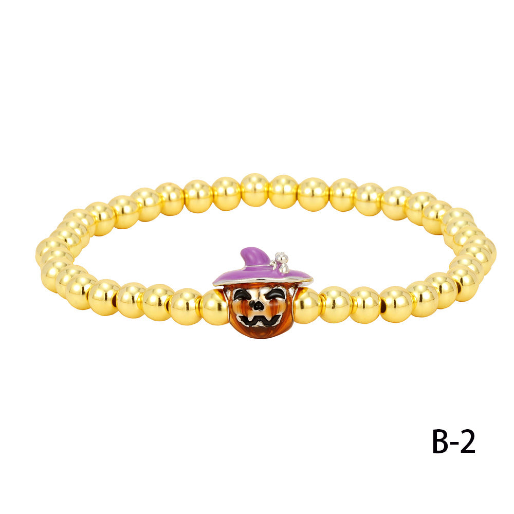 Wholesale  bracelet ins style personality skull electroplated copper beads solid gold beads bracelet