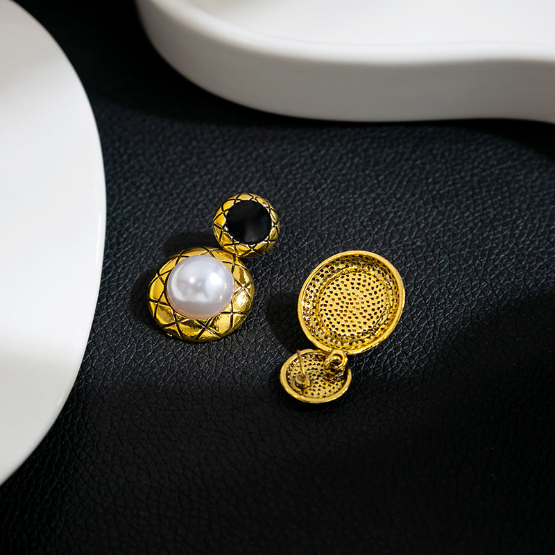 Wholesale S925 silver needle gold texture pearl earrings