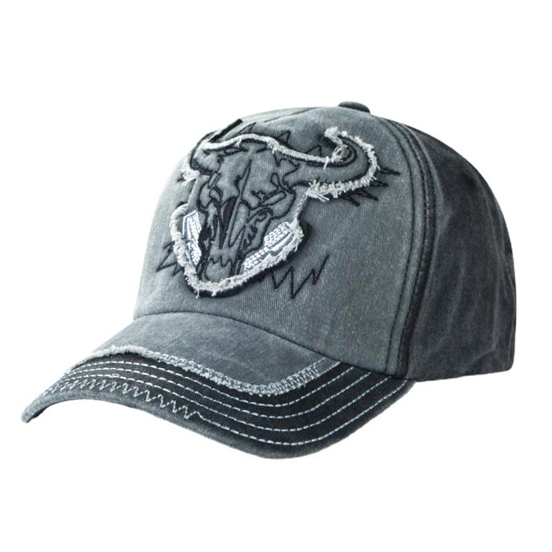 Wholesale washed hat ox head embroidered baseball cap