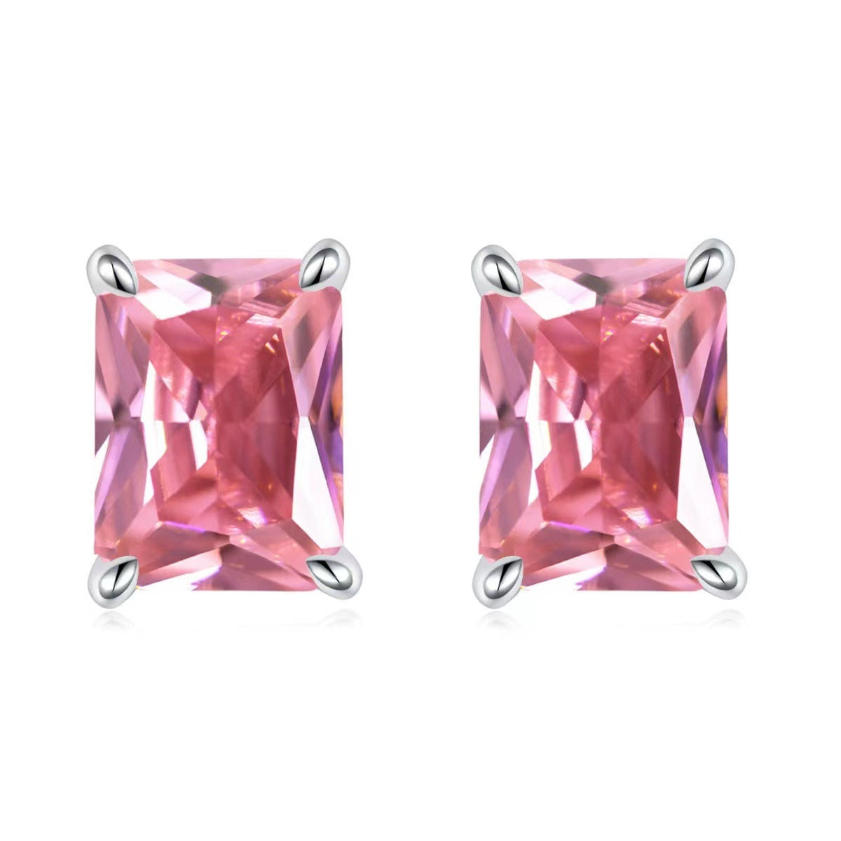 Wholesale Colorful Rectangular Gemstone Earrings European American Style Inlaid Zircon Fashion Accessory
