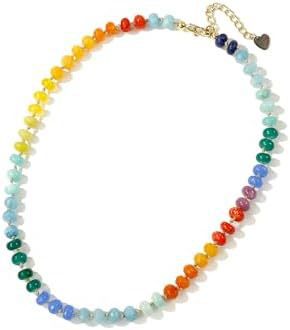 Wholesale Layered Rainbow Beaded Necklace with Natural Stone Pendant - Beach Fashion Accessory for Women