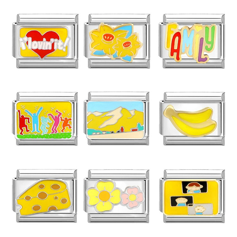 Wholesale Italian Charm Bracelet 9mm DIY Splicing Removable Yellow Element Stainless Steel Composable Bracelet