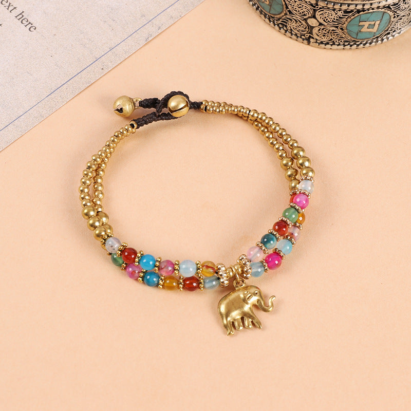 Wholesale Hand Woven Ethnic Bohemian Double Beaded Bells Retro Bracelet ACC-BT-Luox005