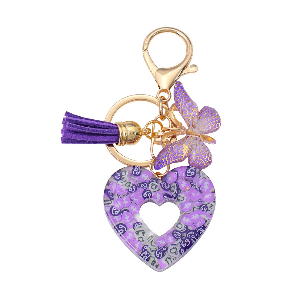 Wholesale Chic Heart Resin Keychain with Tassel - Boutique Bag Accessory Gift