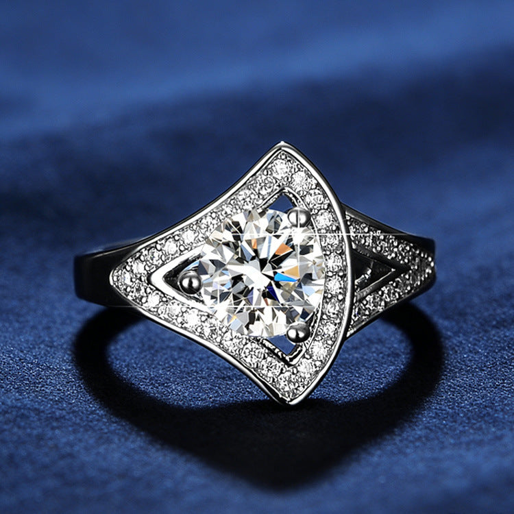Wholesale Fan-Shaped Imitation Diamond Ring,  Silver Plated Copper,  Trendy Wedding Jewelry Accessory for Women