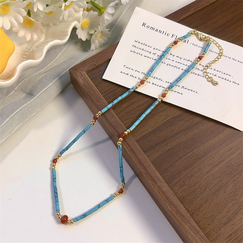 Wholesale Azure Turquoise Stacked Bead Necklace - Chic Layering Jewelry,  Boutique Resale Accessory