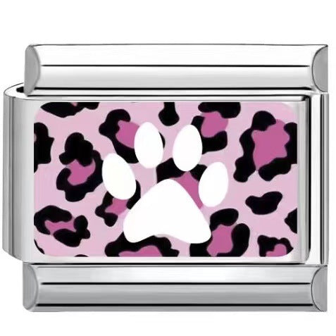 Wholesale Trendy Paw Print Leopard Pattern DIY Stainless Steel Bracelet Charms Jewelry Accessory